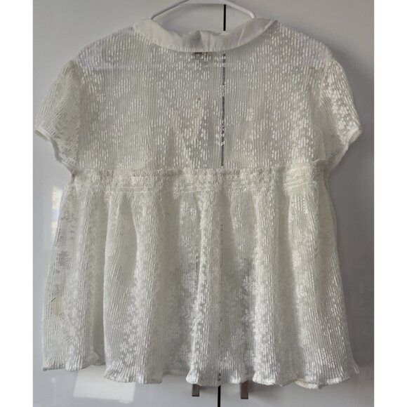 NWT Size L - Maeve Short Sleeve Sheer Lace Babydoll Blouse IVORY (NWT US$ 88) - Picture 3 of 16